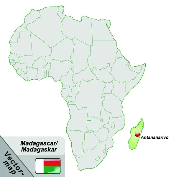 アフリカのマダガスカルはパステルグリーンの島の地図です 魅力的なデザインのカードはあなたのプロジェクトに完璧にフィットします — ストックベクタ