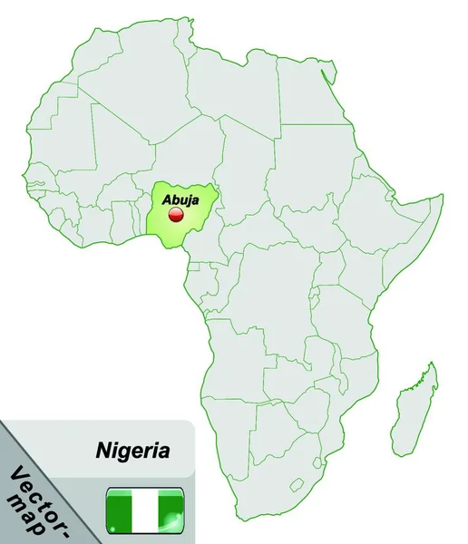 Nigéria Afrikában Mint Egy Sziget Térkép Pasztell Zöld Vonzó Design — Stock Vector