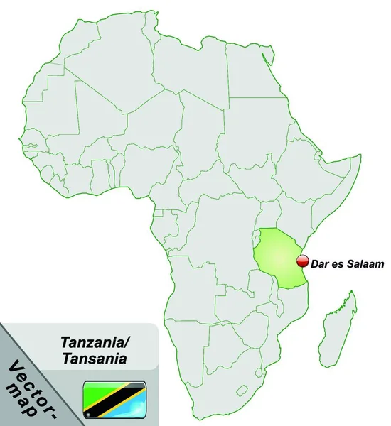 アフリカのタンザニアはパステルグリーンの島の地図です 魅力的なデザインのカードはあなたのプロジェクトに完璧にフィットします — ストックベクタ
