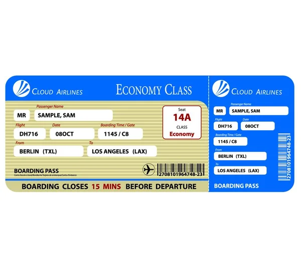 Blue Boarding Pass Economy Class Als Eps10 Datei — Stockvektor
