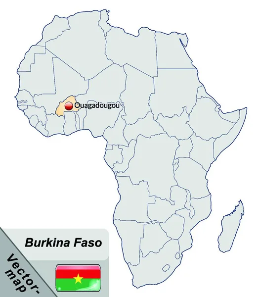 アフリカのブルキナ ファソはパステルオレンジの島の地図です 魅力的なデザイン カードはあなたの意図と完全に一致します — ストックベクタ
