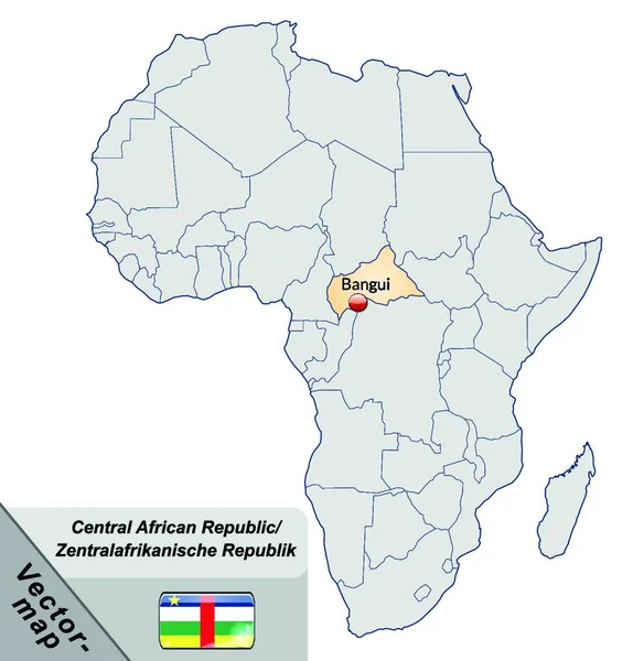아프리카 중부에 공화국은 파스텔 오렌지색 지도처럼 생겼습니다 마음을 디자인 카드는 — 스톡 벡터