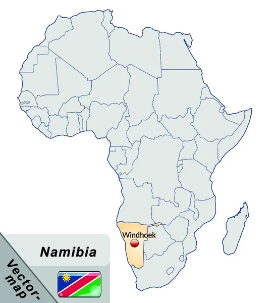 Namibia Στην Αφρική Χάρτη Νησί Παστέλ Πορτοκαλί Ελκυστικό Σχέδιο Κάρτα — Διανυσματικό Αρχείο