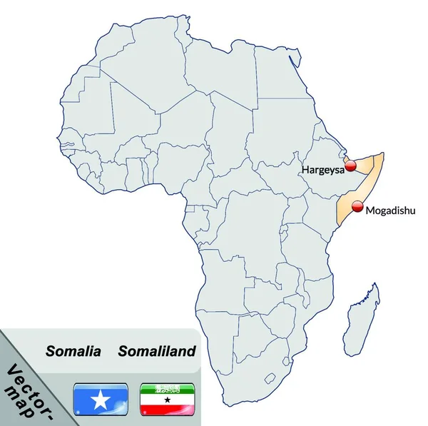 Szomália Afrikában Mint Egy Sziget Térkép Pasztell Narancs Vonzó Design — Stock Vector
