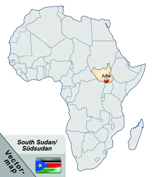 パステルオレンジの島の地図としてアフリカの南スーダンです 魅力的なデザイン カードはあなたの意図と完全に一致します — ストックベクタ
