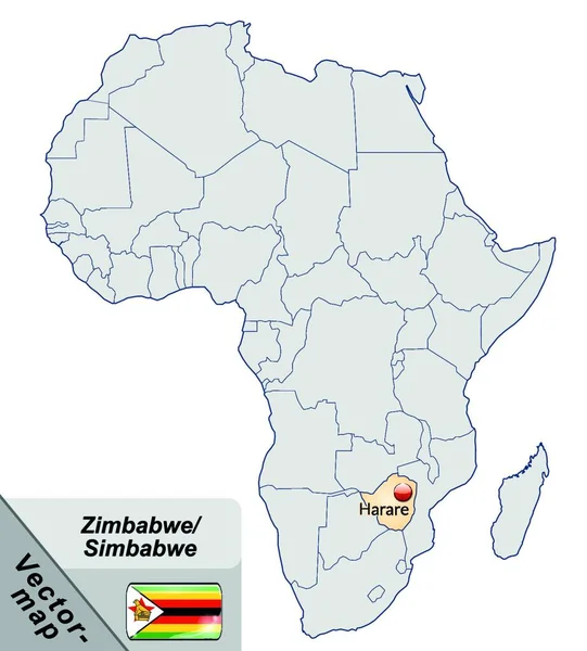 Zimbabwe Στην Αφρική Χάρτη Νησί Παστέλ Πορτοκαλί Ελκυστικό Σχέδιο Κάρτα — Διανυσματικό Αρχείο