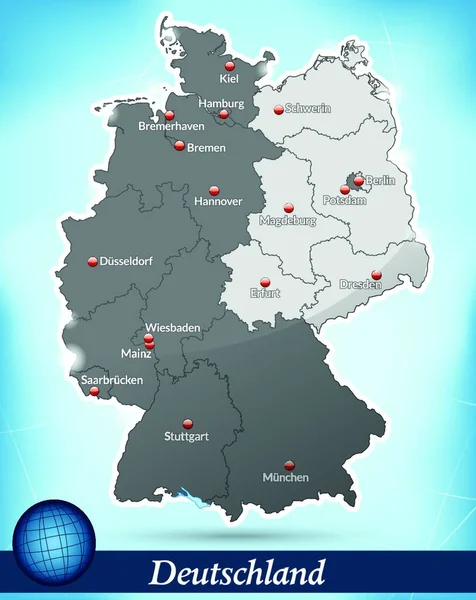 Germany Підрозділом Схід Захід Острівна Карта Синьому Кольорі Листівка Може — стоковий вектор