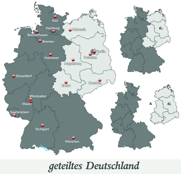 Carte Allemagne Divisée Gris Carte Créée Par Cartographe — Image vectorielle