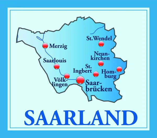 Saarland Germany Como Mapa Console Toda Informação Topographic Azul Design —  Vetores de Stock