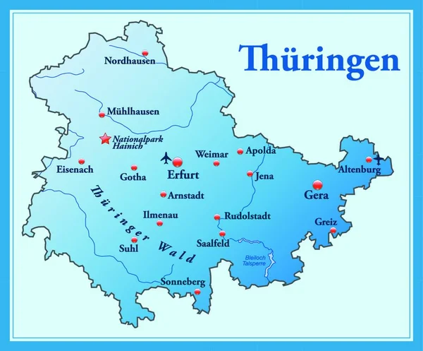 Thuringia Germany Como Mapa Console Toda Informação Topographic Azul Design —  Vetores de Stock