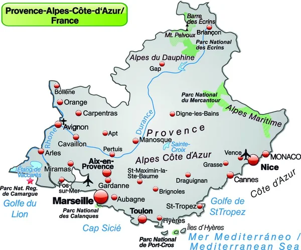 Provence Alpes Cote Azur Frankreich Als Inselkarte Mit Allen Topographischen — Stockvektor