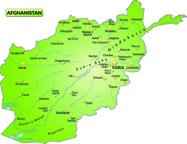 Asya Daki Afganistan Tüm Topoğrafik Bilgilerin Yeşil Olarak Haritası Cazip — Stok Vektör