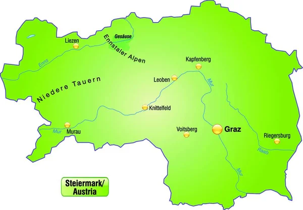 Steiermark Austrii Jako Mapa Wysp Wszystkich Informacji Topograficznych Kolorze Zielonym — Wektor stockowy