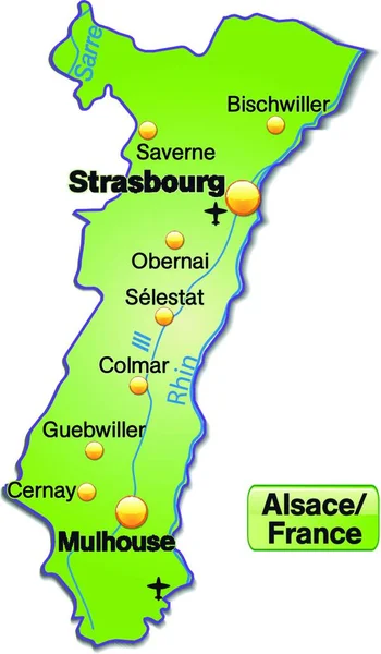 Alsace Frankrike Som Karta Dagestellte Fältet Frivilligt Med All Viktig — Stock vektor