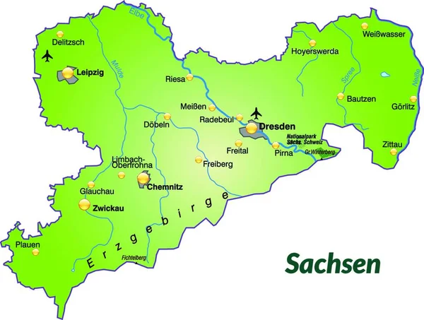 Sachsen Tedesco Come Mappa Dell Isola Con Tutte Informazioni Topografiche — Vettoriale Stock