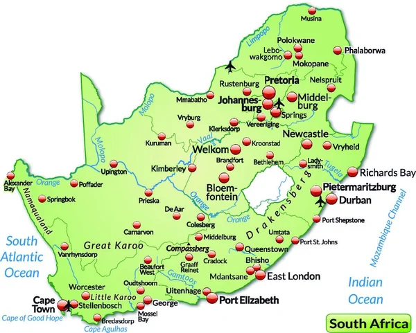 Sudáfrica África Como Mapa Insular Con Toda Información Topográfica Importante — Vector de stock