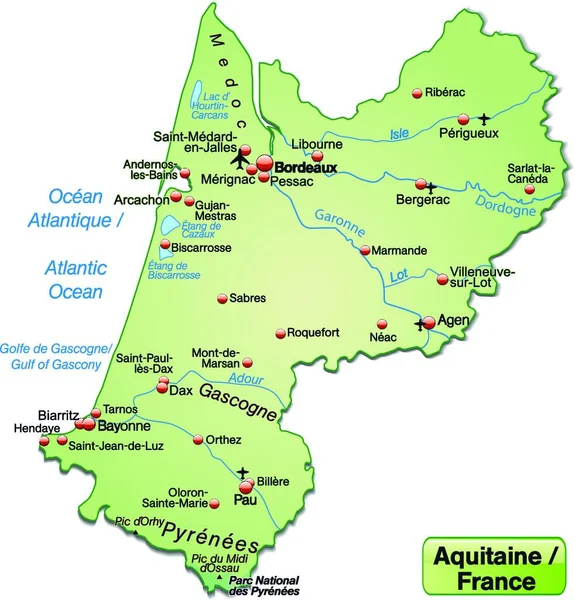 Inselkarte Von Aquitanien Karte — Stockvektor