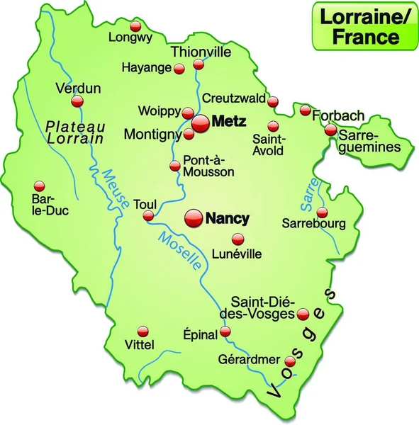 Lorraine Francia Como Mapa Insular Con Toda Información Topográfica Importante — Vector de stock