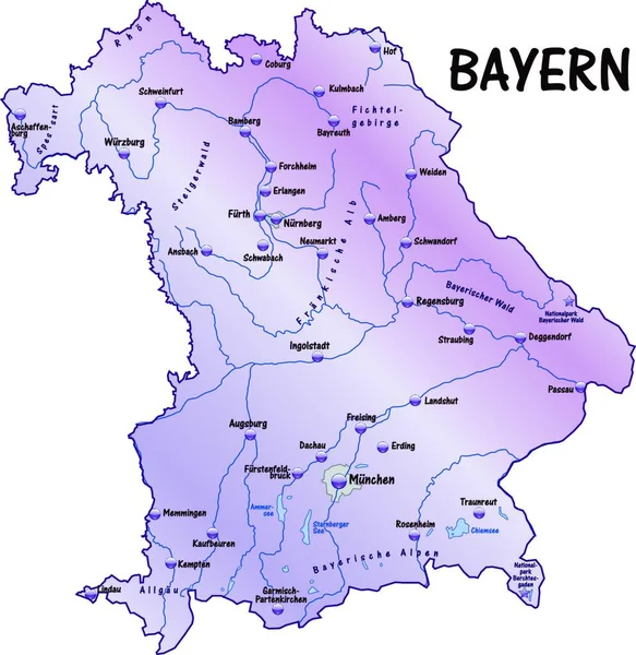 バヴァリアはドイツの島の地図としてビオレットの重要な地形情報を持ってる 魅力的なデザインのため地図はあなたのプロジェクトに完璧にフィットします — ストックベクタ