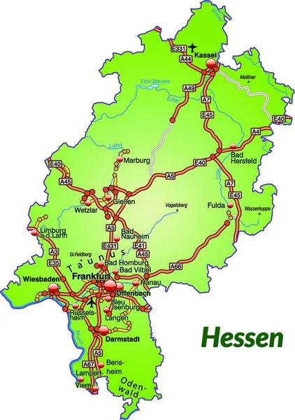 Hesse Als Een Eiland Kaart Met Transportnetwerk Het Aantrekkelijke Ontwerp — Stockvector