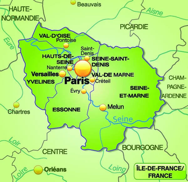 Карта Іль Франс Кордонами Зеленому — стоковий вектор