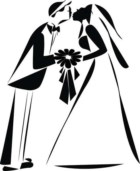 花嫁のキス漫画のシルエットベクトル — ストックベクタ