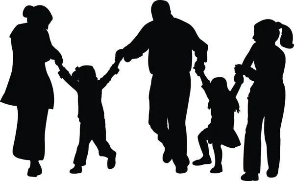 Family Children Having Fun Playing Running Silhouette Vector — стоковый вектор