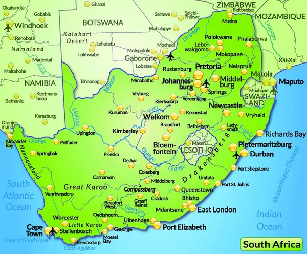 Sydafrika Som Miljökarta Över All Topografisk Information Grönt Tilltalande Design — Stock vektor