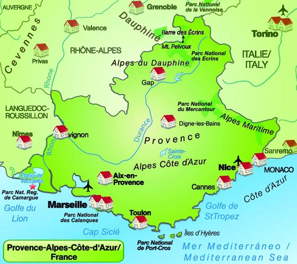 Provence Alpes Cote Frankrike Vektor Illustration — Stock vektor