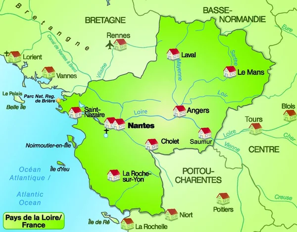 Karte Der Region Payd Loire Nach Regionen — Stockvektor