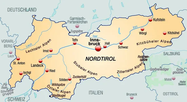 Tirol Austria Mapa Ilustración Vectorial — Vector de stock