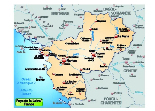 Payd Loire Bölgesinin Bölge Haritası Vektör Illüstrasyon Haritası — Stok Vektör