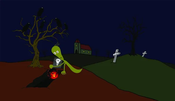 カボチャと幽霊の漫画のイラスト ベクター — ストックベクタ