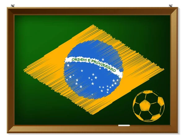 Brasil Vlag Voetbal Getrokken Schoolbord — Stockvector