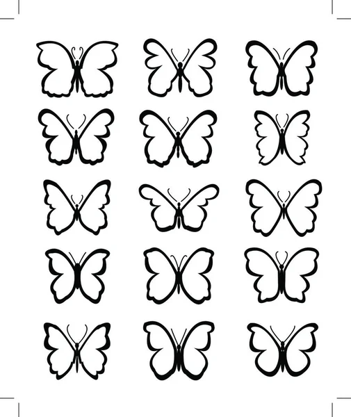 Zestaw Motyl Ręcznie Rysowane Ilustracje — Wektor stockowy