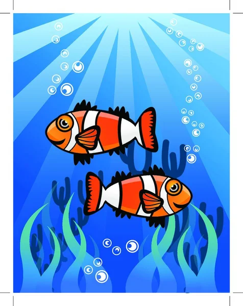 Coppia Clown Pesce Icona Piatta Illustrazione Vettoriale — Vettoriale Stock