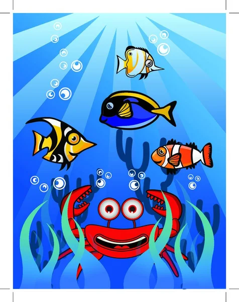 Crab Underwater Flat Icon Vector Illustration — Stock Vector