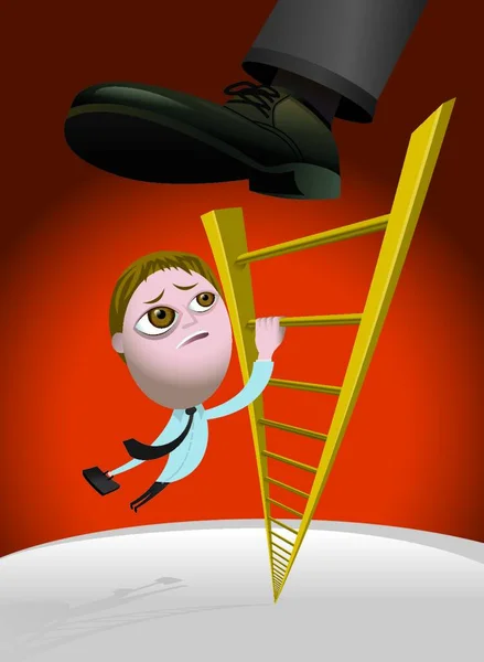 Hombre Negocios Escalando Escalera Corporativa Siendo Pateado Nuevo Por Los — Vector de stock