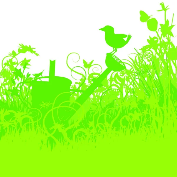 Pájaro Una Regadera Jardín Cubierto — Vector de stock