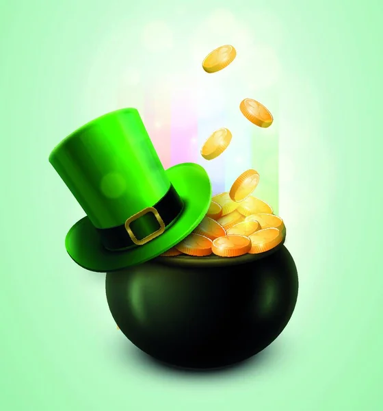 Símbolo Del Día San Patricio Pot Gold Green Hat Elements — Vector de stock