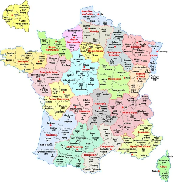 Διοικητικές Διαιρέσεις Της Γαλλίας — Διανυσματικό Αρχείο