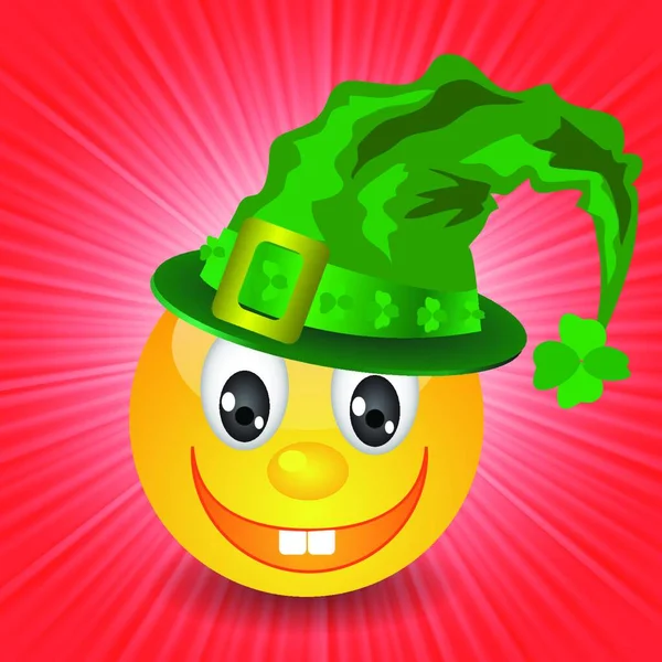 Tasarımınız Için Yeşil Şapkalı Bir Gülümsemeyle Renkli Çizimler — Stok Vektör