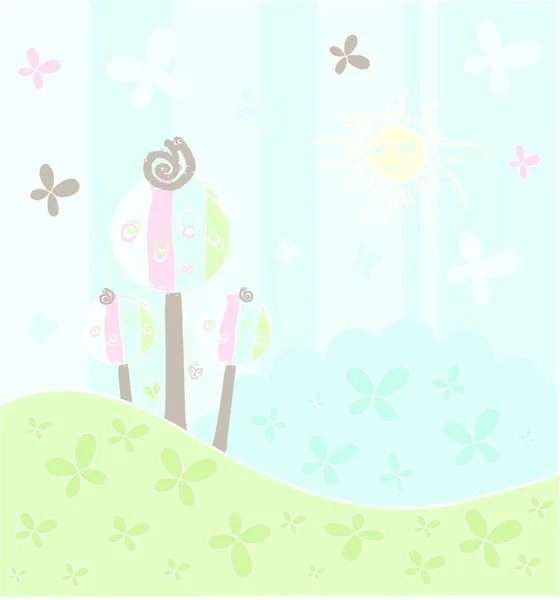Frühling Hintergrund Mit Blumen Und Schmetterlingen — Stockvektor