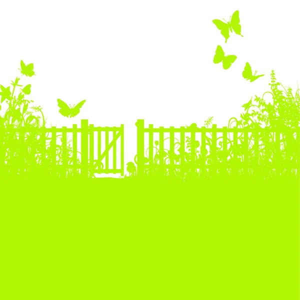 Valla Jardín Puerta Césped — Vector de stock