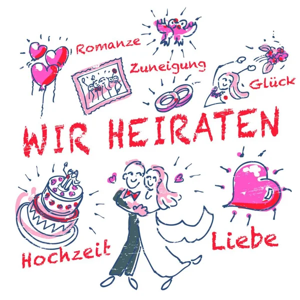 Strichmännchen Heiraten Und Heiraten — Stockvektor