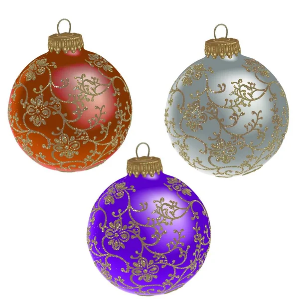Christmas Baubles Florals Colored Illustration Vector — 스톡 벡터