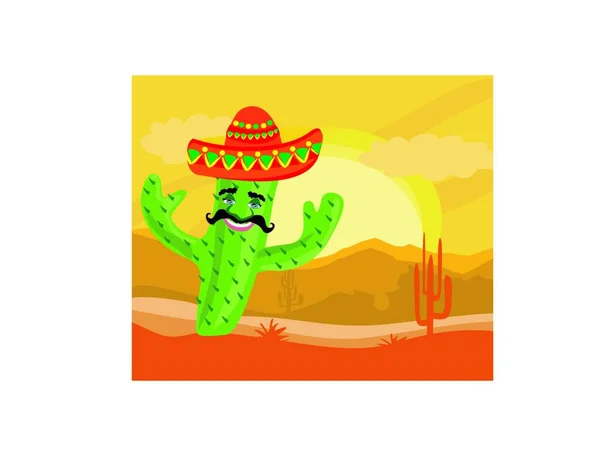 Cactus Divertido Con Sombrero Desierto — Vector de stock