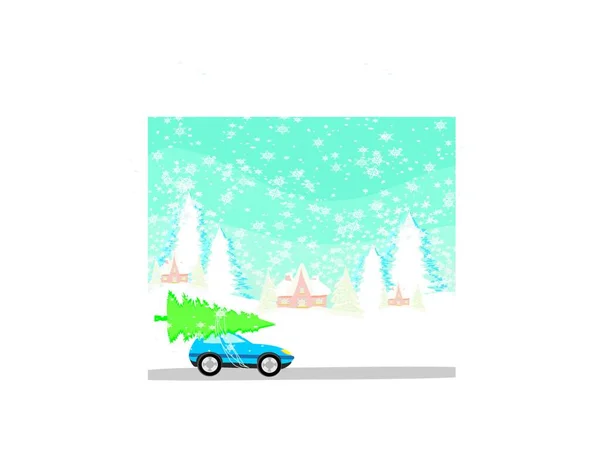 Coche Con Árbol Navidad Techo — Vector de stock