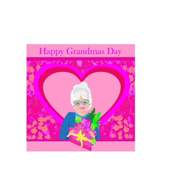 Senior Woman Bunch Flowers Happy Grandma Day — Stock Vector