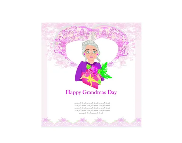Μια Ηλικιωμένη Γυναίκα Ένα Μπουκέτο Λουλούδια Ευτυχισμένη Μέρα Της Γιαγιάς — Διανυσματικό Αρχείο